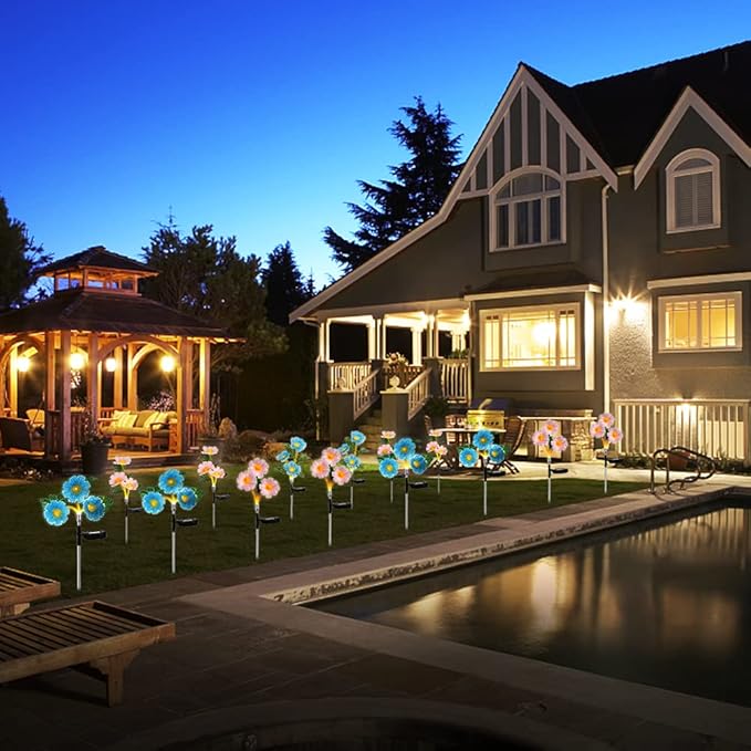 EpicGadget Solar Garden Flowers Solar Lights - Outdoor LED Waterproof Flowers Garden Decorative Stake Light for Walkway Pathway Backyard Christmas Decoration Parties (2 Pieces) (Warm White)