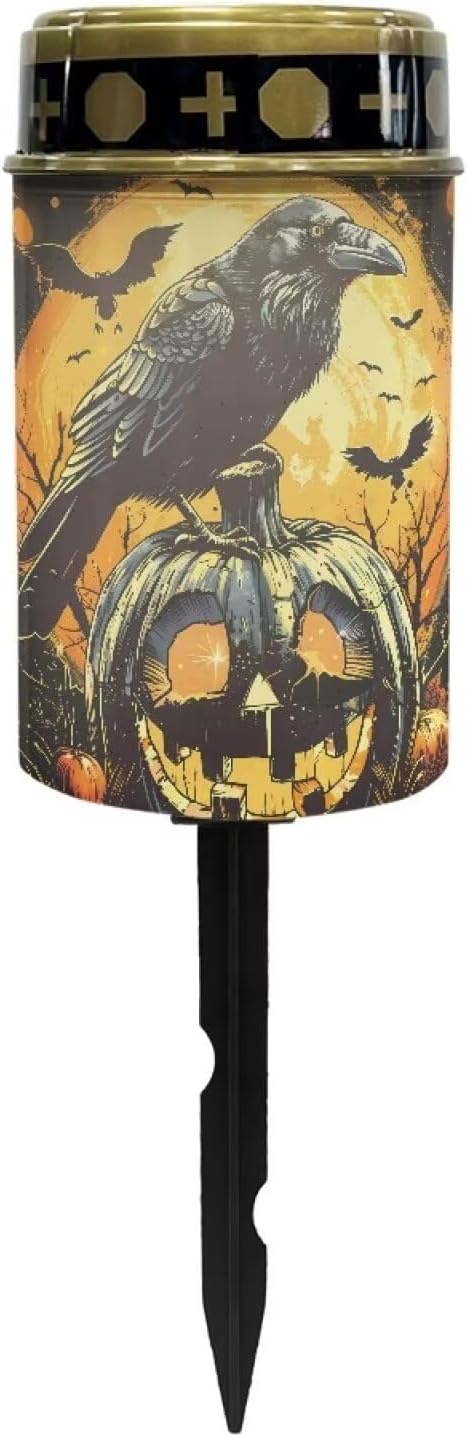 Crow Pumpkin Garden Decor Solar Light Outdoor Stake Patio Yard Lawn Porch Pathway Grave Solar Lights for Cemetery | Lumora
