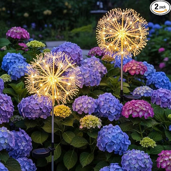 Solar Garden Lights Outdoor Waterproof Decorative, 2-Pack 19LED Warm White Fairy Light 8 Modes, Solar Firework | Lumora