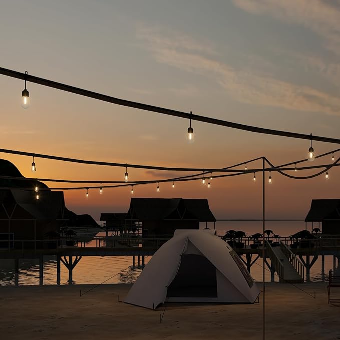 Outdoor String Lights 48 ft, LED Patio Lights with 16(15+1 Spare S14 Shatterproof Bulbs, IP 65 Waterproof, Outside Hanging Light for Cafe Bistro Backyard