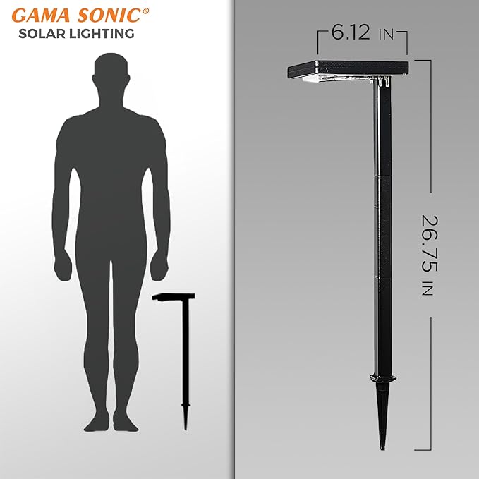 Gama Sonic Contemporary Black Square Solar Garden Light, Heavy Duty Cast Aluminum 80 Lumen with Bright White and Warm White LED Options, 26.75 in Tall for Sidewalk, Pathway, 4-Pack 117iP490080