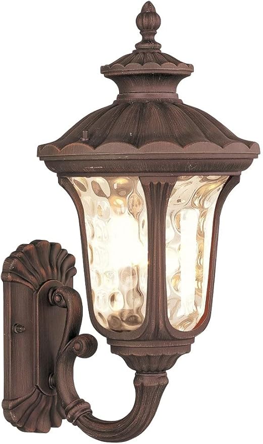 Livex Lighting 7652-58 Oxford 1 Light Imperial Bronze Cast Aluminum Wall Lantern with Light Amber Water Glass | Lumora