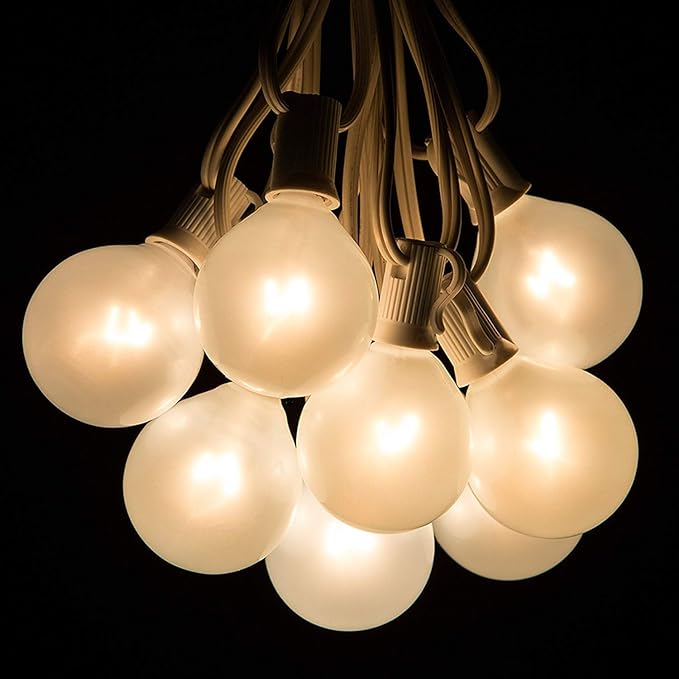 Abeja Outdoor Frosted String Lights G40-25Ft with 27 Clear Bulbs, UL Listed for Patio Garden Umbrella Bars Balcony Party Decor Indoor, E12 Base, 5W, White