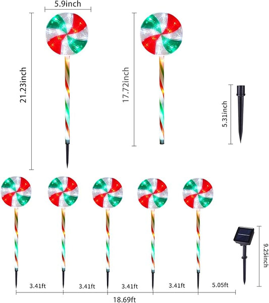 BRIGHTDECK Lollipop Solar Christmas Pathway Lights Outdoor, 5 Pack LED Christmas Decor with 8 Lighting Modes, Light Up Solar Stake Lights for Holiday, Xmas, Walkway, Sidewalk (RedGreen, 5 PCS)