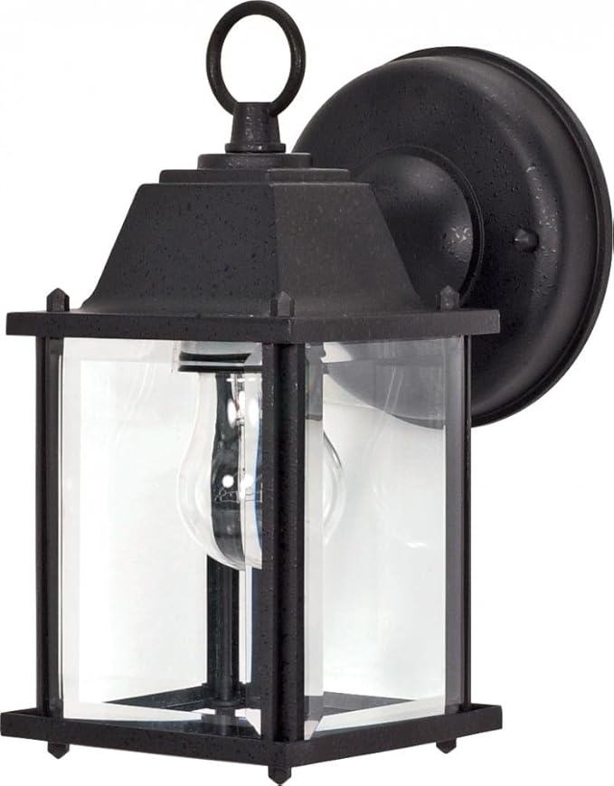 NUVO 60/638 One Light Outdoor Wall Mount, Small Cube Lantern, Textured Black | Lumora