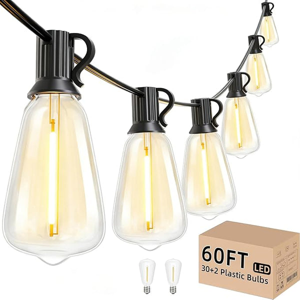 Svater Outdoor String Lights 60 FT ST38 Patio String Lights with 32 Waterproof Shatterproof LED Bulbs Connectable | Lumora