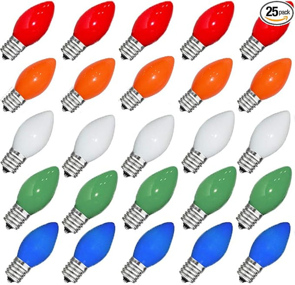 GOOTHY 25 Pack C7 Multicolor Christmas Light Bulbs, C7 Ceramic Colorful Incandescent Christmas Replacement Bulbs | Lumora