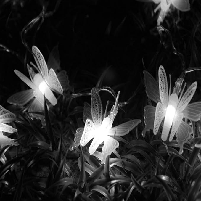 Butterfly String Lights, Waterproof 20FT 30LED Butterfly Solar Light Outdoor Solar Rope Lights Fairy Light Decorative Garden Lights for Cafe Patio Party Garden Wedding (White)