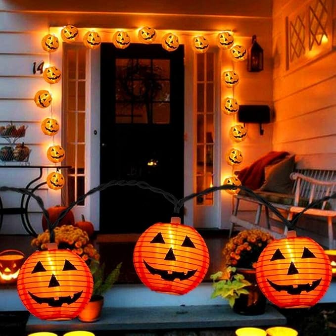 SUNSGNE Halloween Pumpkin Lantern String Lights 8.5Ft Halloween String Lights with 10 Smiling Jack O Lantern Pumpkin for Party Holiday Decor