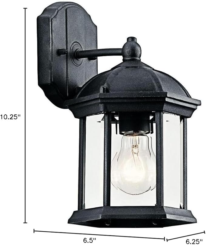 Kichler Barrie 10.25" 1 Light Outdoor Wall Light with Clear Beveled Glass in Black | Lumora
