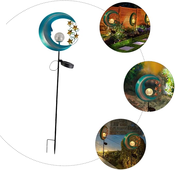 Mikikit 1pc Solar Powered Moon Shaped Ground Inserted Light for Outdoor Gardens Lawn Decor Easy Installation Solar Pathway Lamp for Yards and Walkways