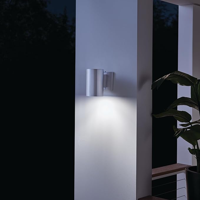 Kichler 9234BA Outdoor Cylinder Wall Mount Sconce DownLight, Brushed Aluminum 1-Light (5" W x 7" H) 65 Watts | Lumora