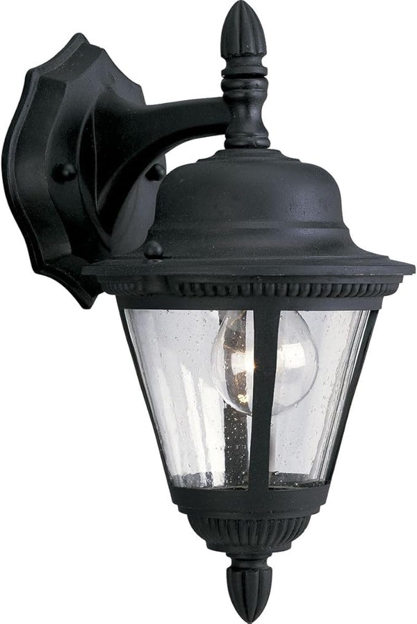 Progress Lighting P5862-31 1-Light Cast Wall Lantern with Clear Seeded Glass, Textured Black | Lumora