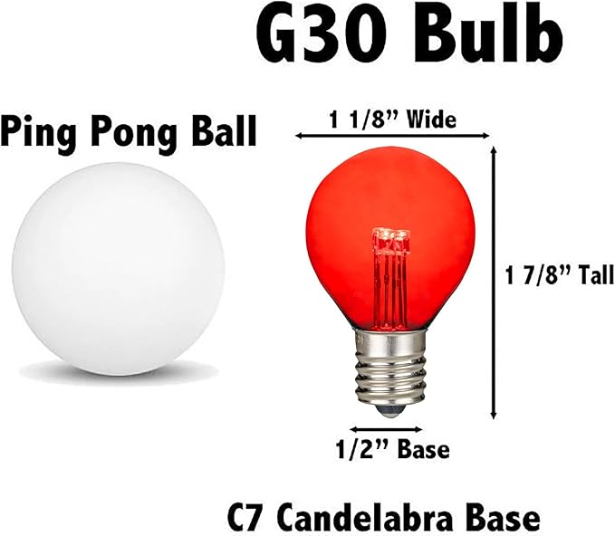 Novelty Lights 25 Pack G30 Glass LED Globe Bulbs, String Light Replacement Bulbs, E12 Candelabra Base, Energy | Lumora