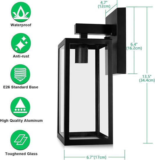 MAXvolador Outdoor Wall Lantern, Large Exterior Waterproof Wall Sconce Light Fixture, Black Anti-Rust Mount Lights Glass, E26 Porch Patio Lighting