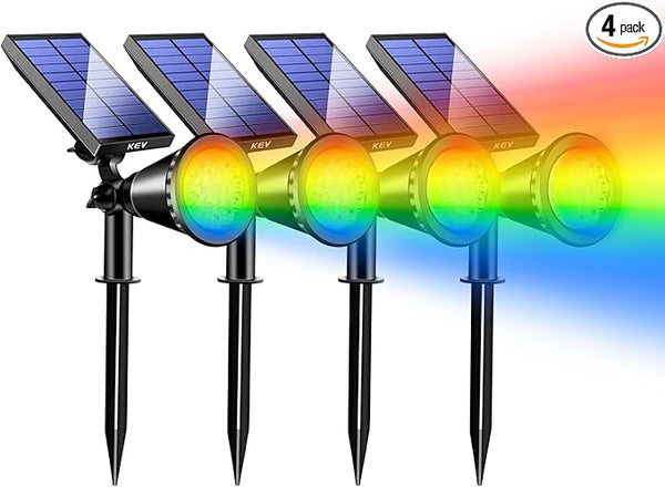 KEV Solar Spot Lights Outdoor,18 LEDs Solar Flood Lights with 8 Modes &Colored Adjustable &IPX65 | Lumora