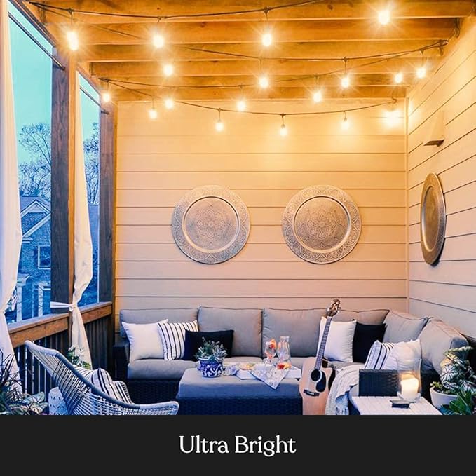 Brightech Bundle Deal: 72Ft (48+24) Ambience Pro Outdoor String Lights - Commercial Grade Waterproof Patio Lights with Dimmable Incandescent Edison Bulbs, Porch String Lights for Patio,