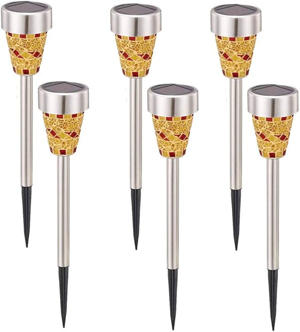 6Pcs Solar Mosaic Border Lawn Garden Lights, LED Mosaic Stake Lights Pathway Landscape Lighting for Patio Walkway | Lumora