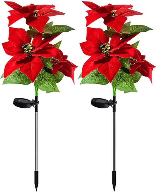 2 Pcs Solar Garden Lights,IP65 Waterproof Solar Poinsettia Flowers Lights Landscape Lighting,Simulation Poinsettia | Lumora