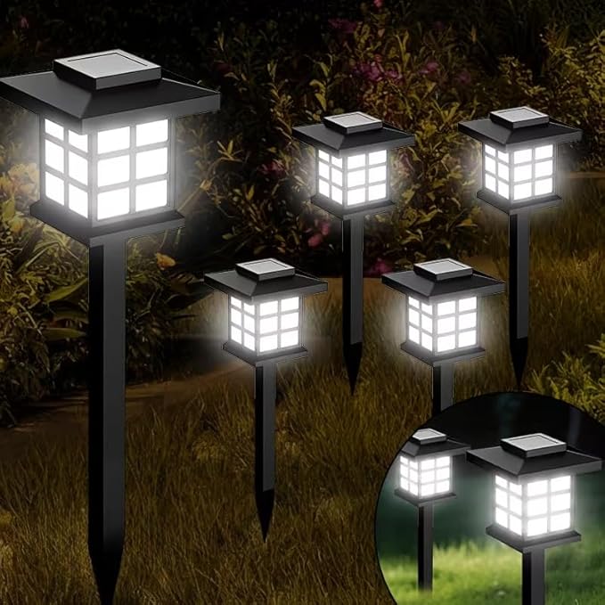 Solar-Powered Mini House Lights, Outdoor Lawn Lights, IP55 Waterproof Ground Plug Lights, Decorative Landscape Lighting for Courtyards, Gardens (Bright White light-5PCS)