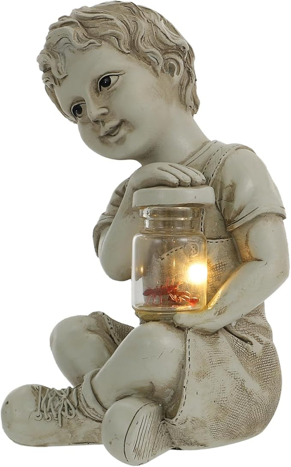 Garden Solar Powered Little Boy Figurines Statue Solar Lights Outdoor Boy Statue | Lumora