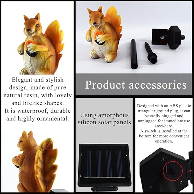 Solar Lights Outdoor, Decorative Animal & Flower Shaped Landscape Lights with Warm/Colorful LED, Auto On/Off Waterproof Solar Powered Decor for Yard Lawn Patio Gift Idea (Warm-Squirrel-1Pack)