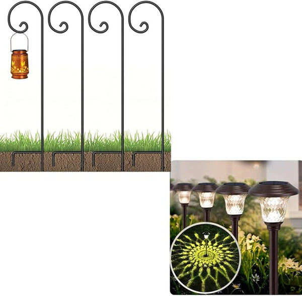 BEAU JARDIN 8 Pack Solar Pathway Lights + Pack Shepherds Hook 65 inch - Outdoor Lighting Accessory | Lumora