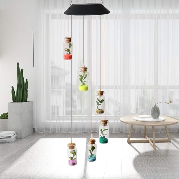 Solar Mobile Lights Hanging Wind Chime, Color Changing Outdoor Solar Garden Decorative Lights for Walkway Pathway Backyard Decoration Parties (Wishing Bottle)