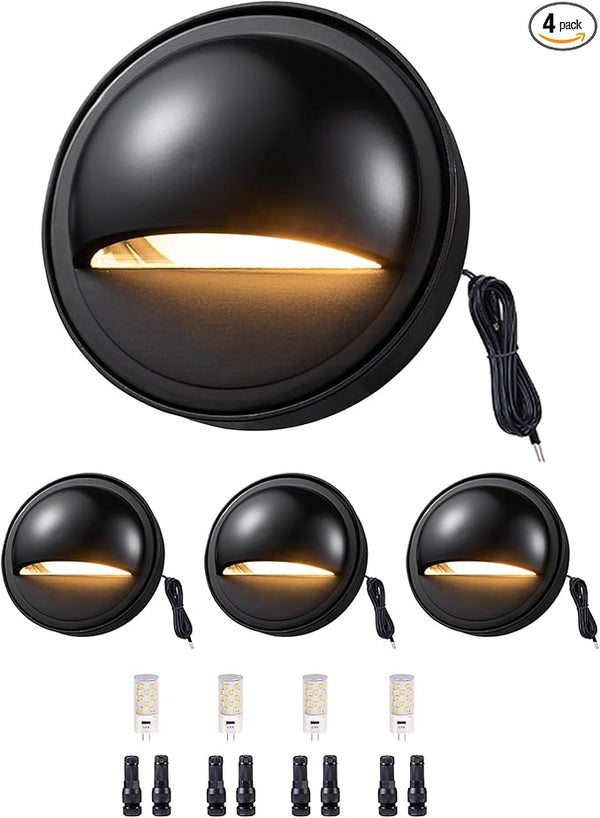 Gardenreet Low Voltage LED Deck Lights - Solid Brass Landscape Step Lights, Outdoor 12V Hardwired Waterproof Black | Lumora