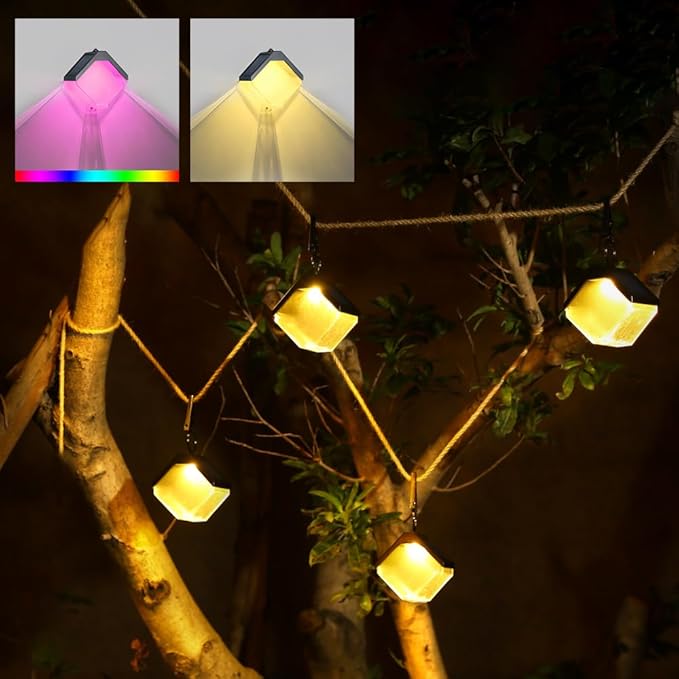 Hanging Solar Fence Lights Outdoor, Solar Deck Railing Lights Outdoor Waterproof, Color Changing & Warm White Light for Yard Deck Wall Tree (4pc)