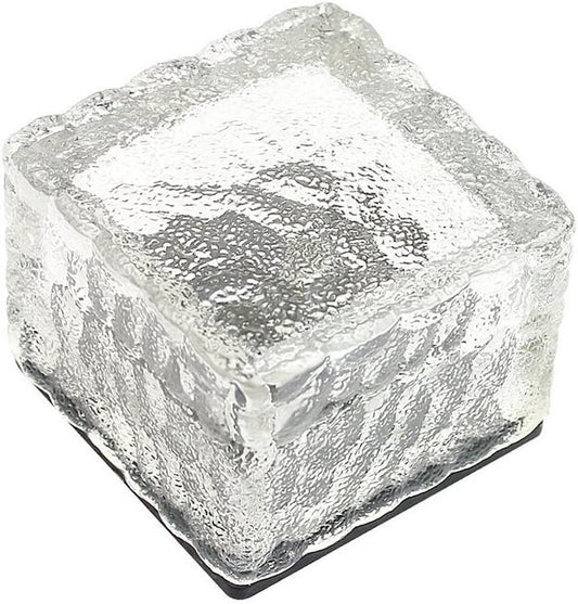 JKLcom Solar Ice Cube Path Lights in-Groud Buried Lights Solar Powered Crystal Brick LED Night Lamp for Garden Courtyard Pathway Patio Pool Pond Outdoor Xmas Decoration,White,2 Pack