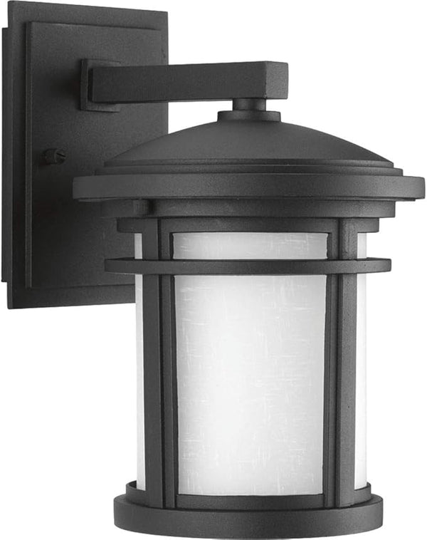 Progress Lighting Wish Collection 1-Light Etched White Linen Glass Craftsman Outdoor Small Wall Lantern Light | Lumora