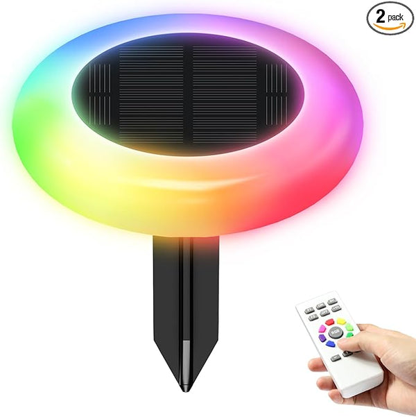 intelamp Solar Pathway Lights Outdoor, 2 Pack 9 Color Changing with Remote Control, Dusk to Dawn Solar Powered | Lumora