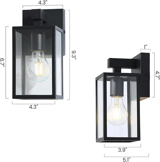 LALUZ Black Outdoor Wall Lights, Modern Farmhouse Rectangle Porch Lights Outdoor Wall with Clear Glass, Waterproof Anti-Rust Exterior Outside Sconce Lighting Light Fixtures for House Patio Garage
