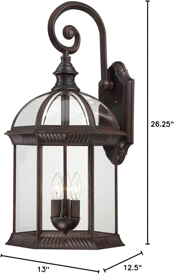 Nuvo Lighting 60/4968 Boxwood Three Light Large Wall Lantern/Arm Down 60 Watt Type B Max. Clear Beveled Glass Rustic Bronze Outdoor Fixture