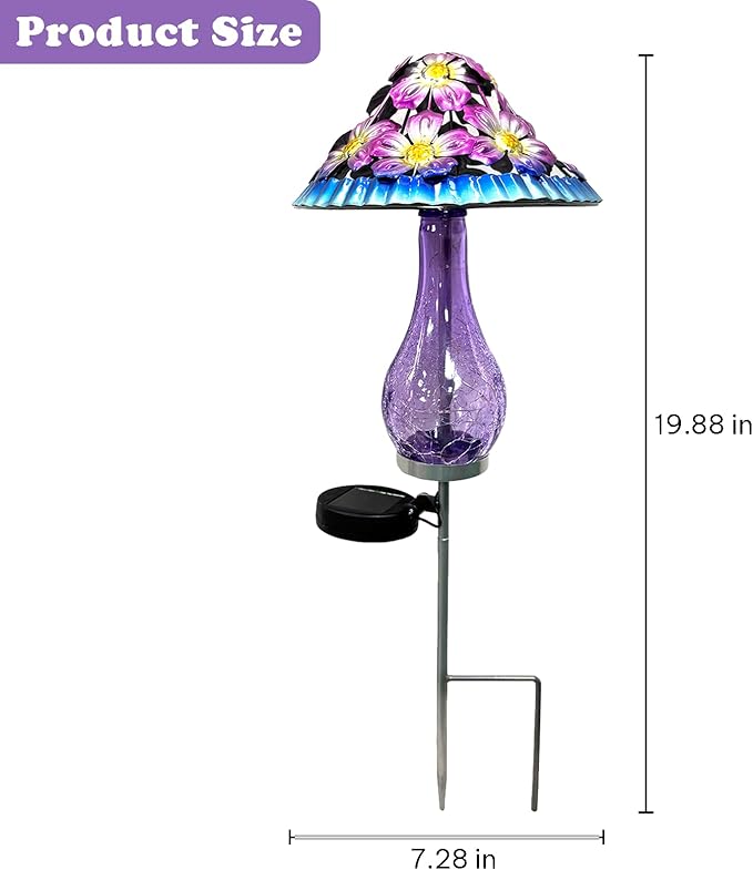 Solar Outdoor Lights, Hand-Blown Glass Mushroom Solar Lights Outdoor with Metal Ground Spikes, Decorative Solar Lights for Outdoor Garden Yard Lawn Porch Backyard Pathway, Gifts for Mom Women (Purple)