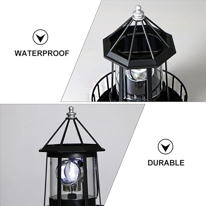 Cabilock Solar Lighthouse Rotating Outdoor Beacon Light 8.3 Inch Waterproof Landscape Lighting for Garden Patio Yard Decor