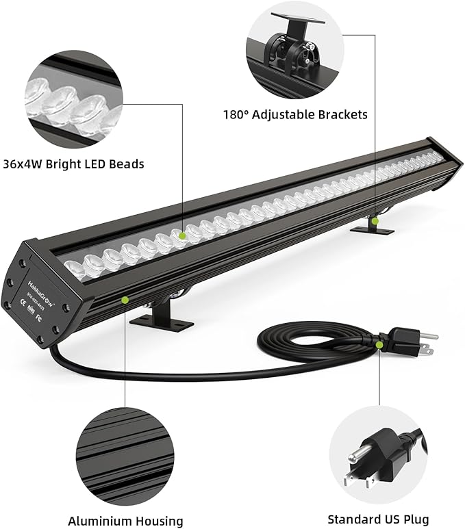 LED Wall Washer Light with RF Remote, 144W Color Changing Linear Wall Light Bar, 120V Waterproof Dimmable RGBW | Lumora