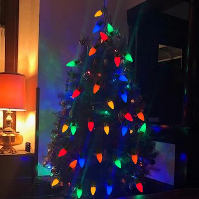 25Ft Christmas Lights Outdoor, C9 Multicolor String Light with 25 LED Shatterproof Colored Light Bulbs, Plug in Vintage Christmas Lights for Porch Wedding Party Easter Xmas Tree Decor