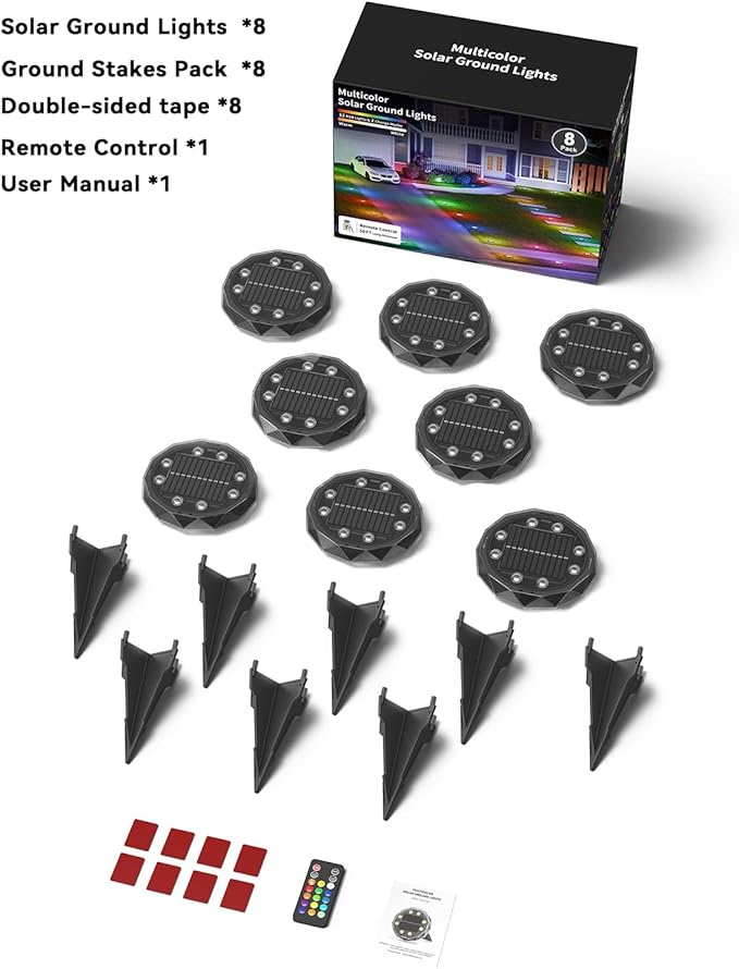 Solar Ground Lights with Remote Control 50ft,IP67 Waterproof Solar Garden 15 Multi Color Lights,RGBYW Solar Powered | Lumora