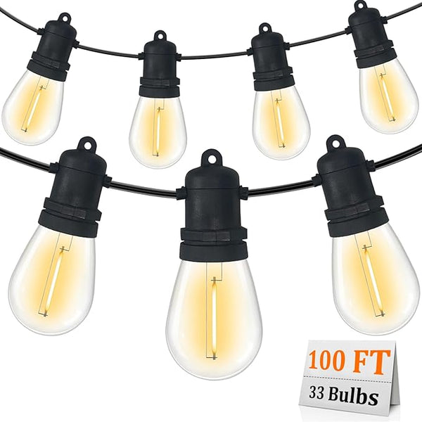 S14 Patio String Lights, 100FT Outdoor Patio String Light with 35 Clear LED Bulbs (2 Spare), UL Certified | Lumora