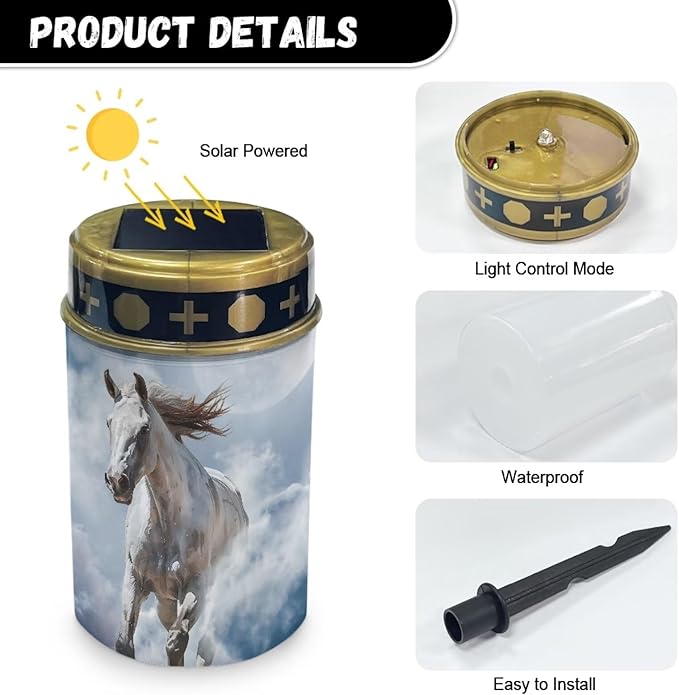 White Horse Cemetery Solar Stake Lights Decorative Solar Pathway Lights Landscape Lights Gravesite Decor for Birthday in Heaven Mothers Day Fathers Day Memrial Day