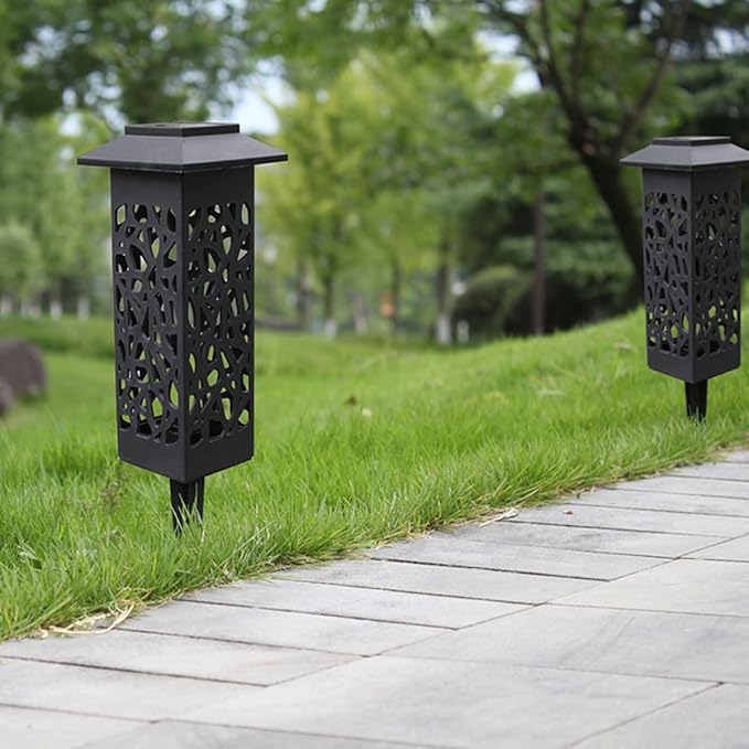 6pcs Hollow Out Solar Lawn Lights White Light Waterproof Garden Path Landscape Ground Plug Outdoor Stake Lighting