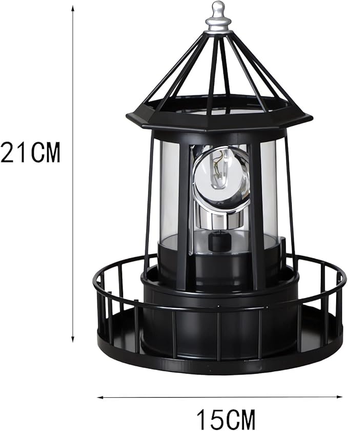 Solar Lighthouse Rotating Light - 360 Degree Light Houses Lamp For Yard, IP65 Waterproof Durable Lighthouse Lamps Towers Statue Lights For Outdoor Garden Pathway Patio (Black -Large - Style B)