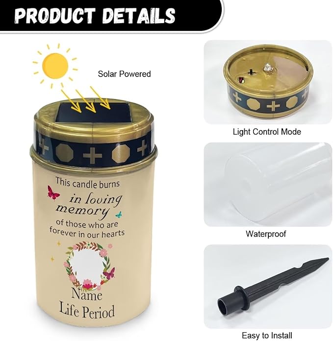 Custom Photo Solar Power Candles for Grave Cemetery Decor, Personalized Photo Solar Grave Lights for Commemoration