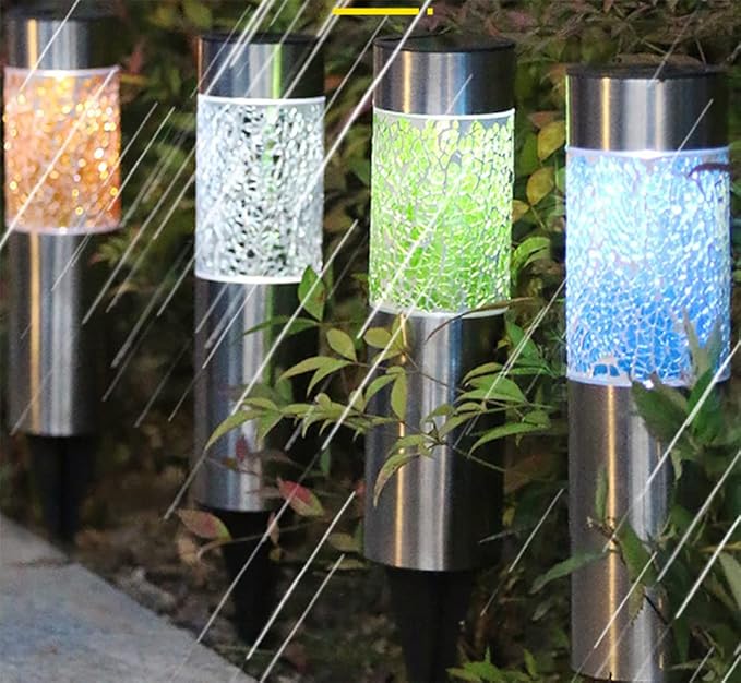 Mosaic LED Lawn Garden Lights Solar Outdoor Lights Stainless Steel Mosaic Lawn Lamp Solar Powered for Halloween Christmas Decorations Pathway Walkway Patio Driveway Yard Landscape Lighting Grey 3 Pack