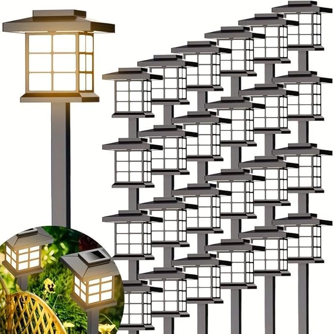 Solar LED Garden Light Lawn Light, Outdoor Path Channel Lighting, Suitable for Courtyard, Lawn and Lane Decoration, Windproof and Energy-Saving, Decorative Garden Light (24 Warm Lights)