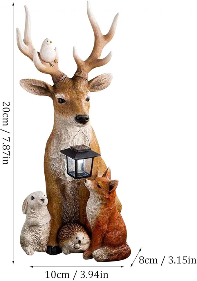 Outdoor Decor Solar Statue Lamps Creative Deer Rabbit Hedgehog Wolf Modeling Sculpture Lights Waterproof Energy Saving Solar Resin Figurine Lamps for Garden Lawn Yard Decoration, 10x8x20cm