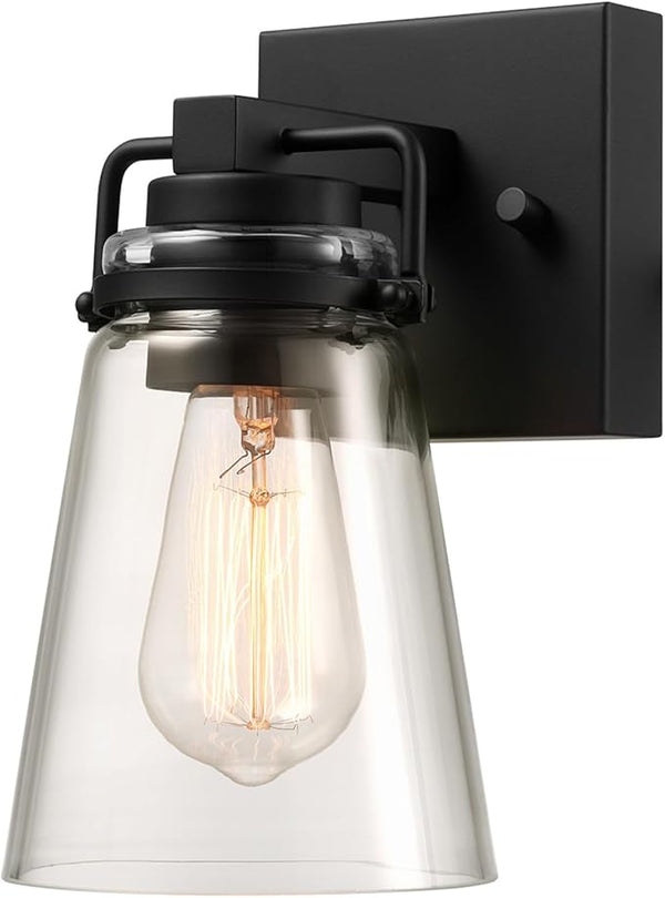 GLOBE Electric 60000174 1-Light Dusk to Dawn Outdoor Wall Sconce, Matte Black, Clear Glass Shade, E26 Bulb, Weather | Lumora