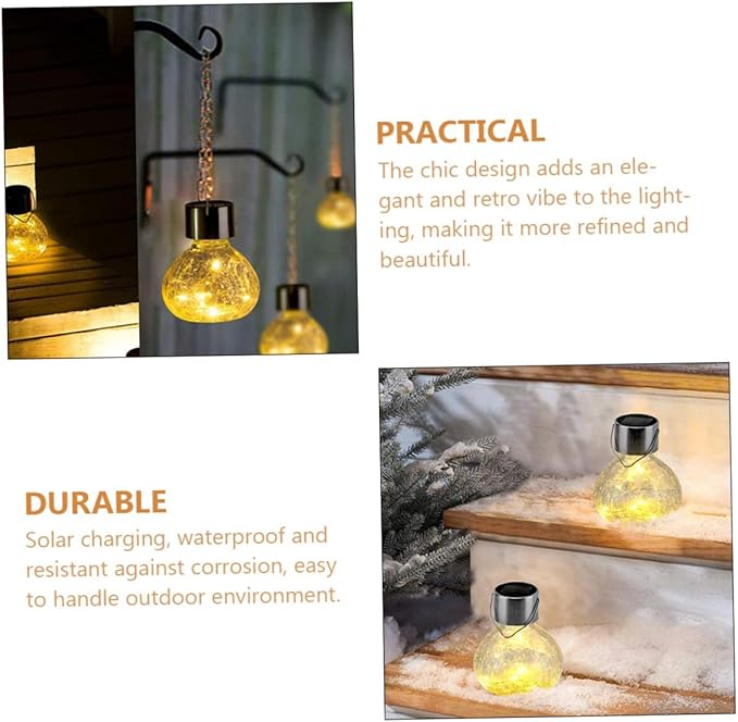 POPETPOP Solar Garden Lights Cracked Texture Glass LED Solar Pathway Lights Unique Outdoor Decorative Lighting for Patio and Landscape Warm Glow